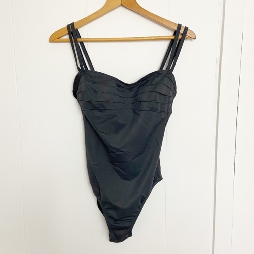 Magicsuit grey one piece swimsuit double strap bust detail‎